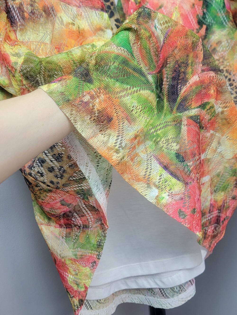 Chico's 2 Pieces Top Blouse Blue Orange Green Chiffon Sumer Abstract Multicolor - Picture 8 of 16